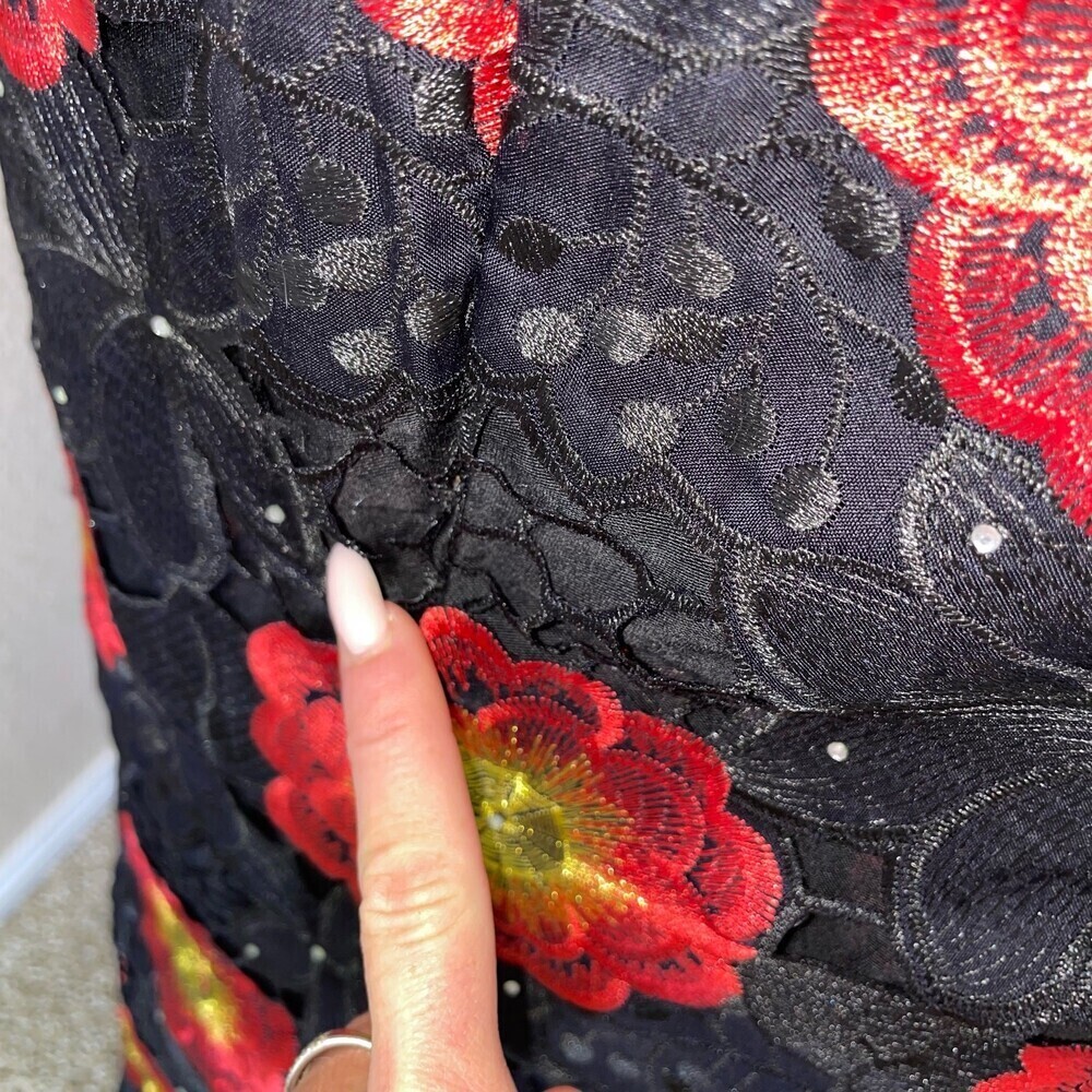 wrap skirt black red floral lace overlay textured bling rhinestone ruffle bottom - Picture 4 of 7